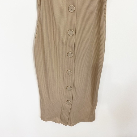 Urban Outfitters Medium Cream Beige Ribbed Knit Midi‎ Dress Button Down - Picture 4 of 11